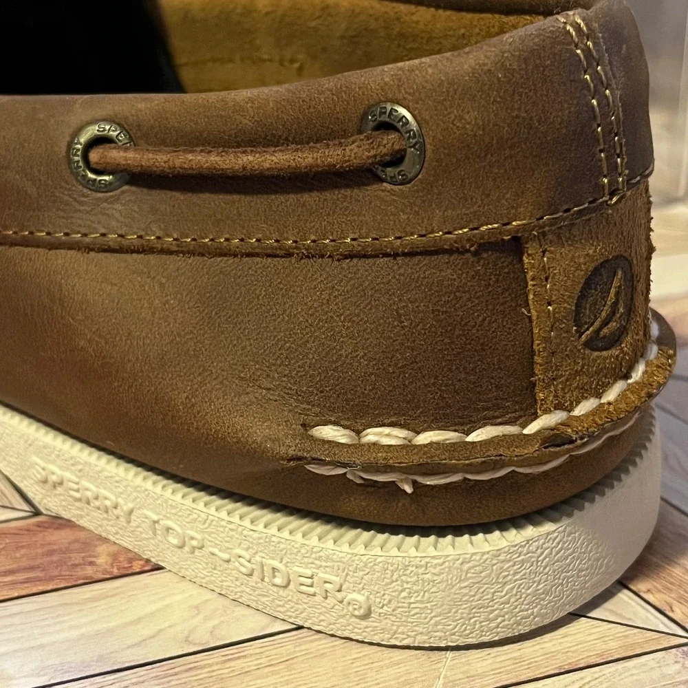 Sperry Top Sider Auth Original 2 Eye Boat Shoe Men 8 Wide Brown Leather Nautical